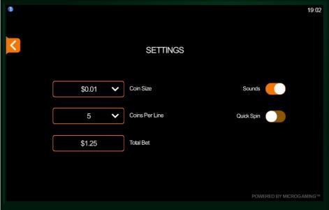 King Tusk Slot Machine Settings Screen