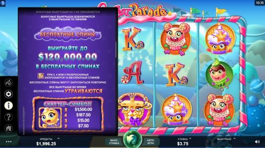 Sugar Parade Slot Machine Free Spins Bonus Screen
