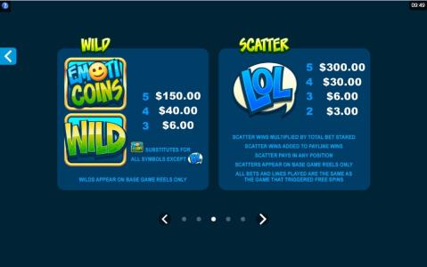 EmotiCoins Slot Machine Scatter Awards and Wild Symbol Screen