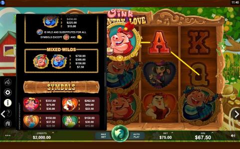 Oink Country Love Slot Machine Scatter Awards and Wild Symbol Screen