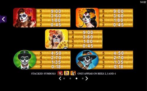 Beautiful Bones Slot Machine Paytable Screen