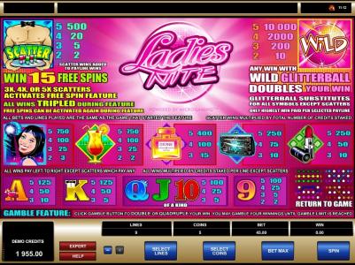 Ladies Nite Slot Machine Paytable Screen