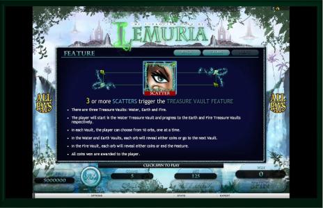 The Forgotten Land of Lemuria Slot Machine Scatter Awards and Wild Symbol Screen