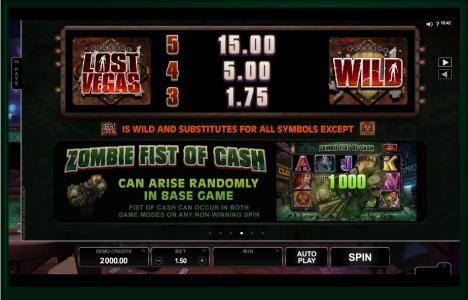 Lost Vegas Slot Machine Paytable Screen