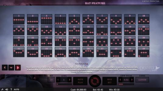 Dracula Slot Machine Paylines Screen
