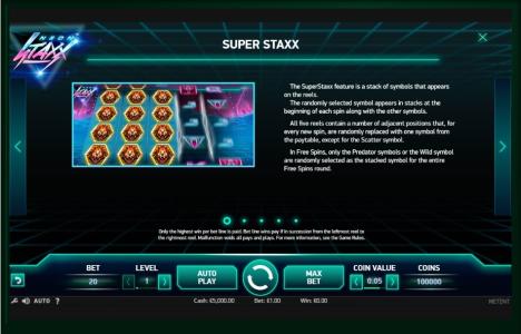 Neon Staxx Slot Machine Super Staxx Feature Screen Neon Staxx by NetEnt Screen