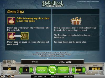Robin Hood Shifting Riches Slot Machine Free Spins Bonus Screen