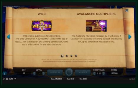 Pyramid: Quest for Immortality Slot Machine Scatter Awards and Wild Symbol Screen