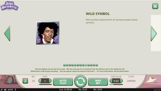 Jimi Hendrix Slot Machine Wild Symbol Screen