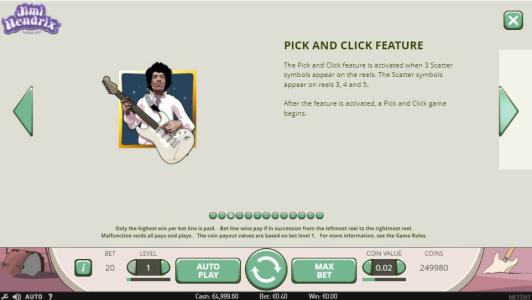 Jimi Hendrix Slot Machine Scatter Awards and Wild Symbol Screen