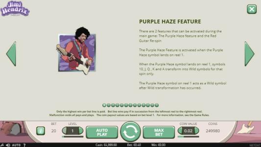 Jimi Hendrix Slot Machine Purple Haze Feature Screen