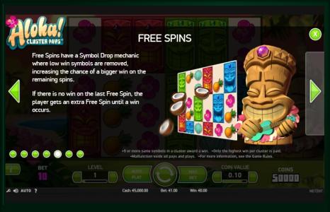 Aloha! Cluster Pays Slot Machine Free Spins Bonus Screen
