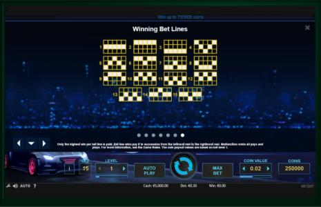 Drive Multiplier Mayhem Slot Machine Paylines Screen