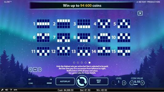 GLOW Slot Machine Paylines Screen