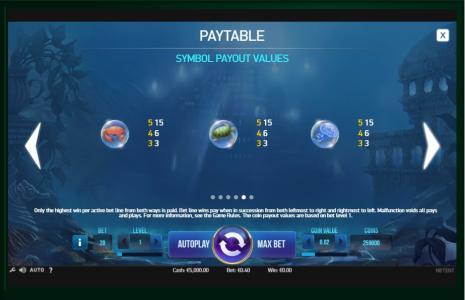 Secrets of Atlantis Slot Machine Paytable Screen