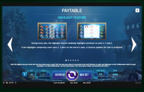 Secrets of Atlantis Slot Machine Paytable Screen