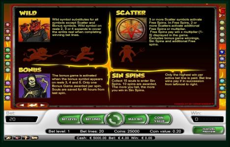 Devils Delight Slot Machine Scatter Awards and Wild Symbol Screen