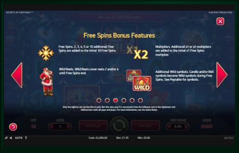 Secrets of Christmas Slot Machine Free Spins Bonus Screen