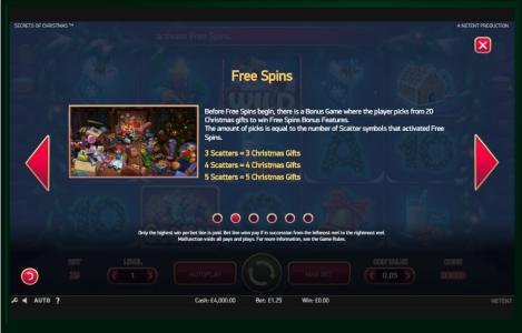 Secrets of Christmas Slot Machine Free Spins Bonus Screen