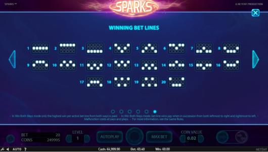 Sparks Slot Machine Paylines Screen