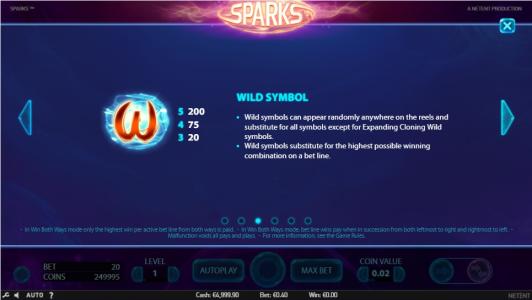 Sparks Slot Machine Wild Symbol Screen