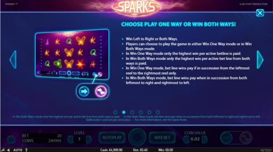 Sparks Slot Machine Playback Information Screen