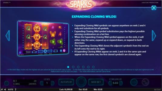 Sparks Slot Machine Wild Symbol Screen