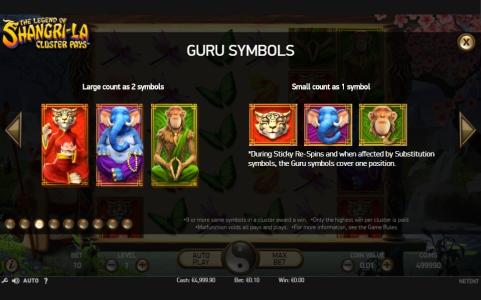 The Legend of Shangri-La: Cluster Pays Slot Machine Bonus Symbol Screen