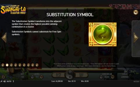The Legend of Shangri-La: Cluster Pays Slot Machine Bonus Symbol Screen