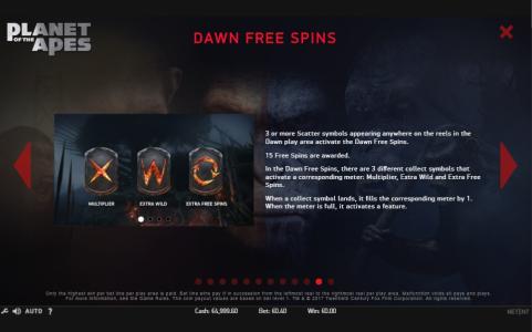 Planet of the Apes Slot Machine Free Spins Bonus Screen