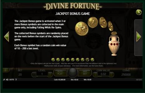 Divine Fortune Slot Machine Bonus Game Screen