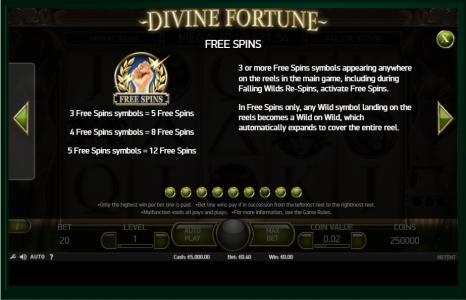 Divine Fortune Slot Machine Free Spins Bonus Screen