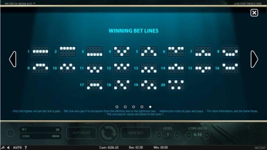 Mr Green Moonlight Slot Machine Paylines Screen