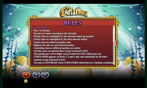 The Codfather Slot Machine Game Rules Screen