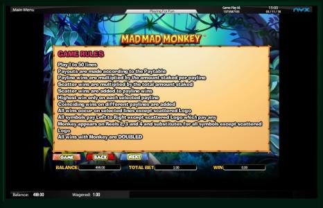 Mad Mad Monkey Slot Machine Game Rules Screen