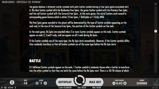 Warlords: Crystals of Power Slot Machine Free Spins Bonus Screen