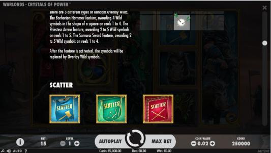Warlords: Crystals of Power Slot Machine Scatter Awards Screen