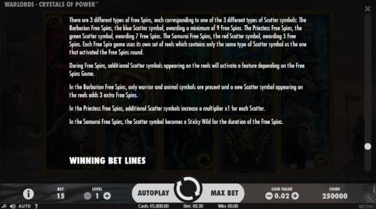 Warlords: Crystals of Power Slot Machine Free Spins Bonus Screen