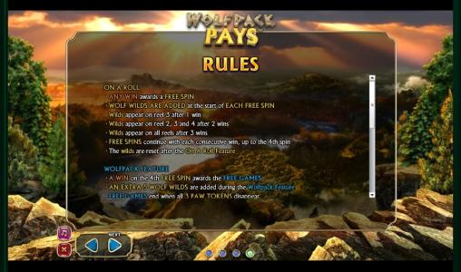 Wolfpack Pays Slot Machine Game Rules Screen