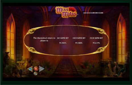 Miss Midas Slot Machine Theoretical RTP Screen