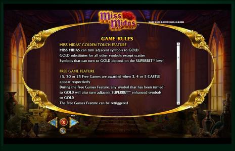 Miss Midas Slot Machine Game Rules Screen
