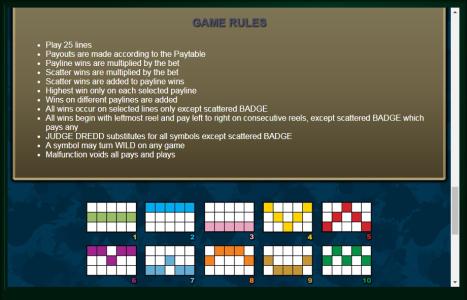 Judge Dredd Slot Machine Game Rules Screen