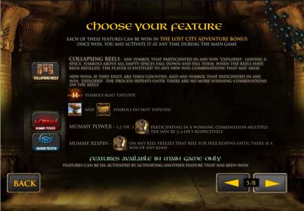 The Mummy Slot Machine Feature Selection Screen