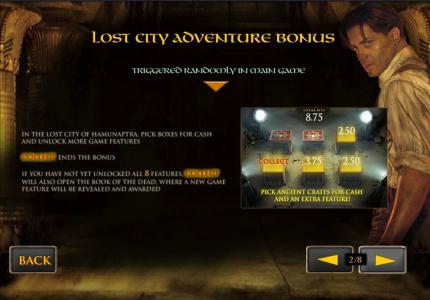The Mummy lot Machine Lost City Adventure Bonus Screen