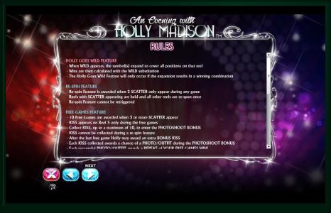 An Evening with Holly Madison Slot Machine Game Rules Screen