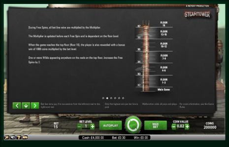 Steam Tower Slot Machine Multiplier and Floor Levels Screen