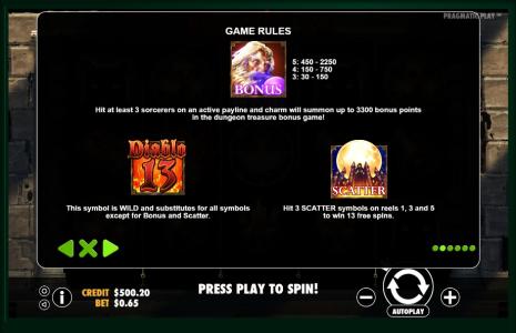 Diablo 13 Slot Machine Scatter Awards and Wild Symbol Screen