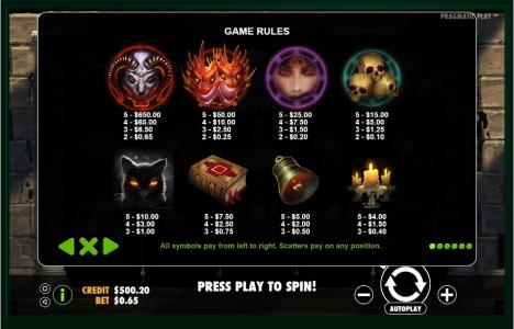 Diablo 13 Slot Machine Paytable Screen