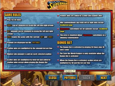 Superman Slot Machine Game Rules Screen