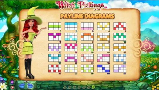 Witch Pickings Slot Machine Paylines Screen